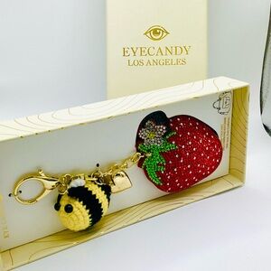 Eye Candy Red Strawberry and Gold Bee Keychain